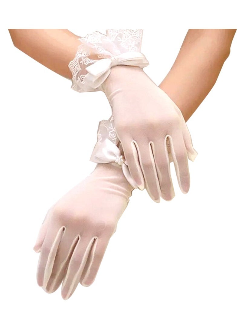 Women's Bridal Floral Short Lace Gloves, Women Wrist Length Gloves for Wedding Party - Image 3